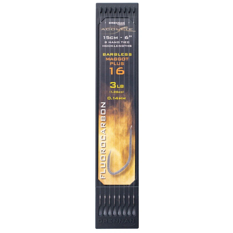 Drennan Acolyte Barbless Maggot Plus Hooklength Plate 6inch